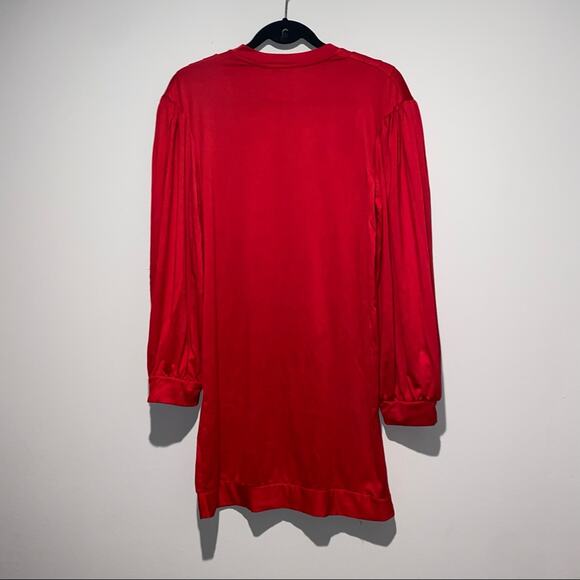 ZARA Red Pleated Tunic Dress Long Bishop Sleeves Shift - Picture 7 of 11